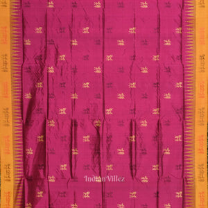 Magenta Pink with Mustard Yellow Tribal Theme Bomkai Sambalpuri Silk saree