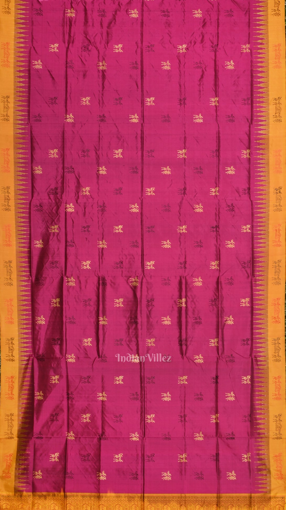 Magenta Pink with Mustard Yellow Tribal Theme Bomkai Sambalpuri Silk saree