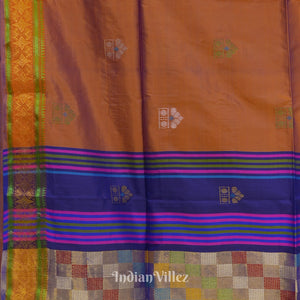 Fire Flame With Blue Pure Bishnupuri Silk Saree