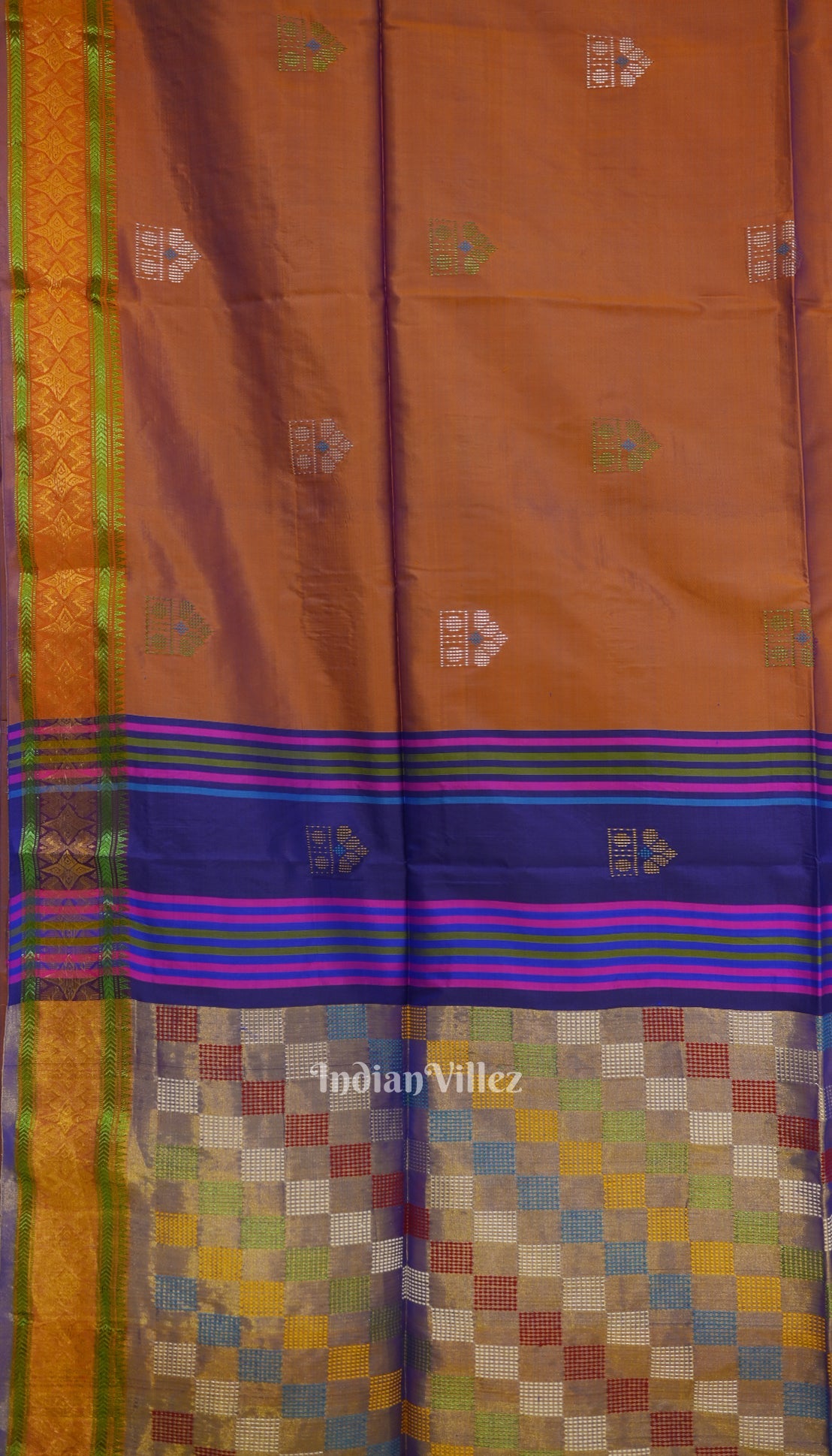 Fire Flame With Blue Pure Bishnupuri Silk Saree