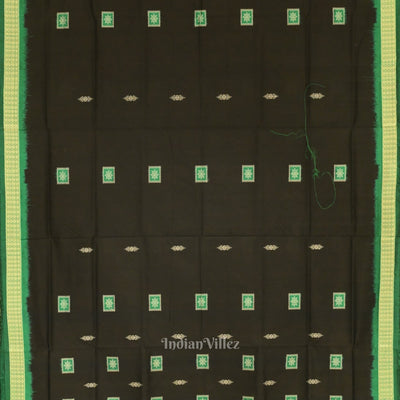 Deep Black Green Square Motif Sambalpuri Silk Saree