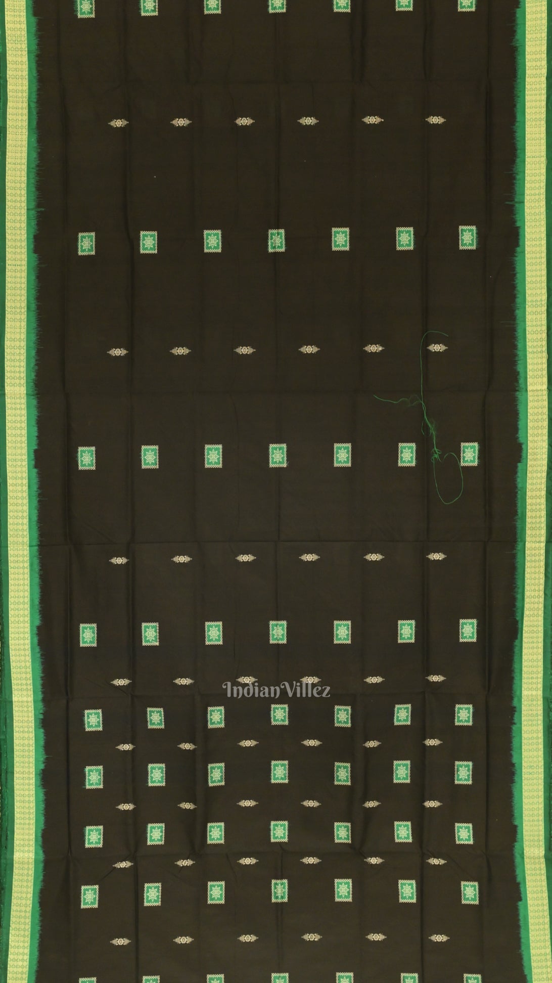 Deep Black Green Square Motif Sambalpuri Silk Saree