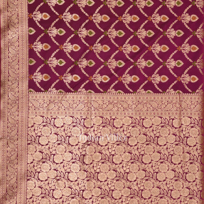 Purple Wine Meenakari Pure Mashru Satin Silk Banarasi Saree