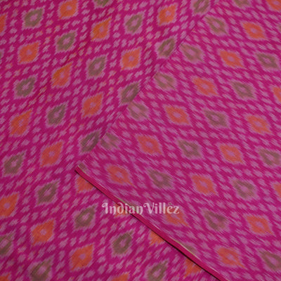 Rani Pink  Pochampally Ikat Silk & Cotton (Sico) Fabric