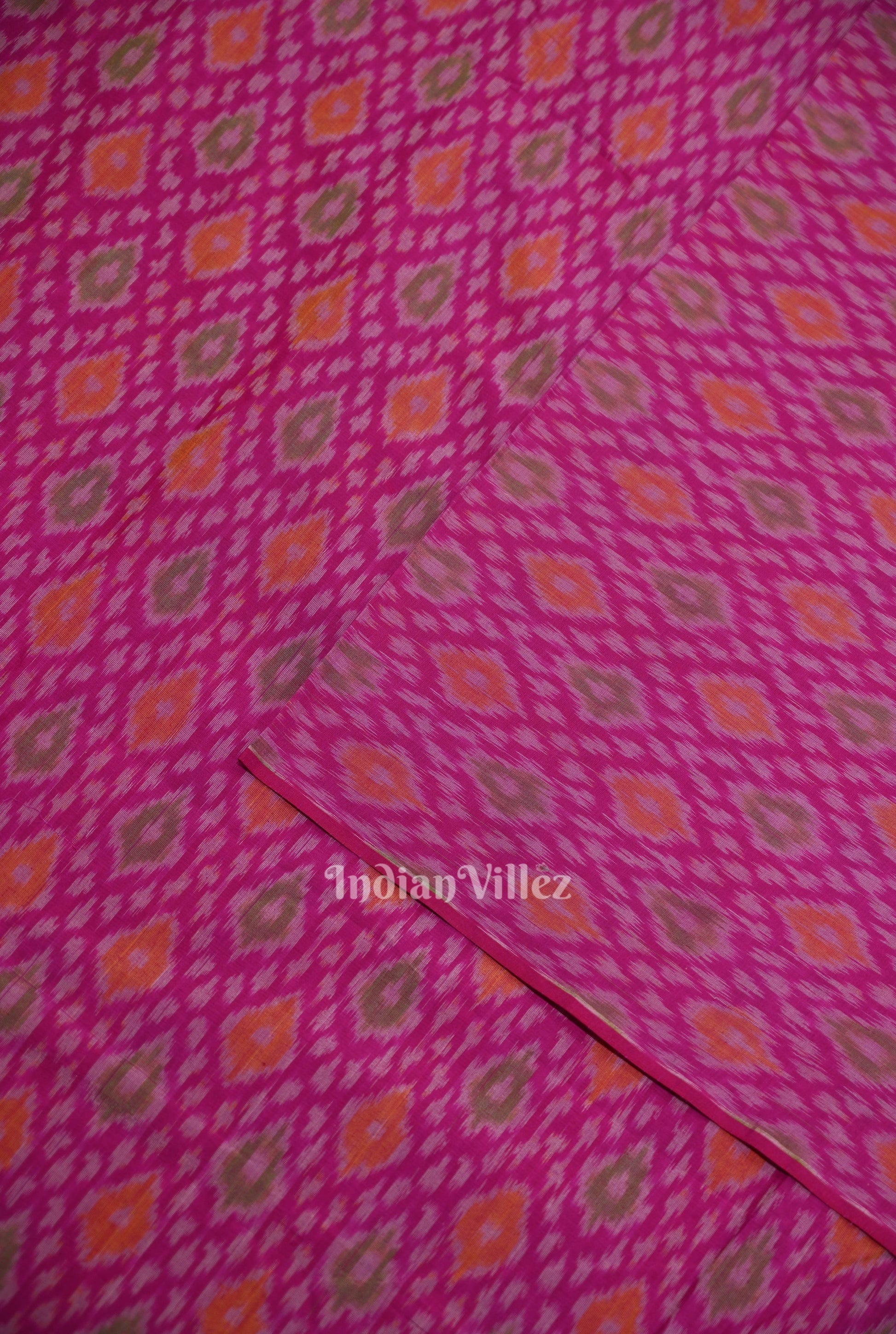 Rani Pink  Pochampally Ikat Silk & Cotton (Sico) Fabric