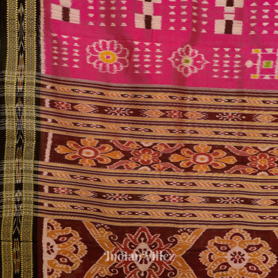 Rani Pink Pasapali Theme Odisha Ikat Khandua Silk Saree