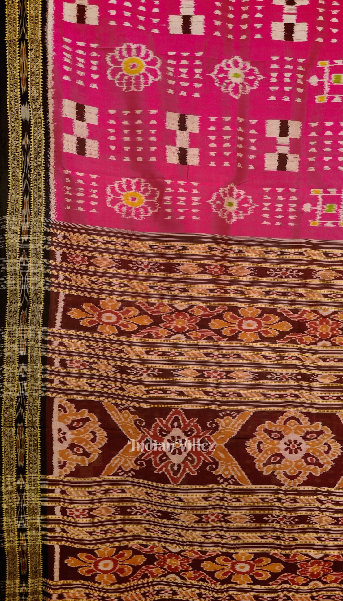 Rani Pink Pasapali Theme Odisha Ikat Khandua Silk Saree