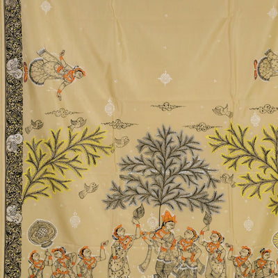 Cream Hand-Painted Pattachitra Saree (Pre Order)