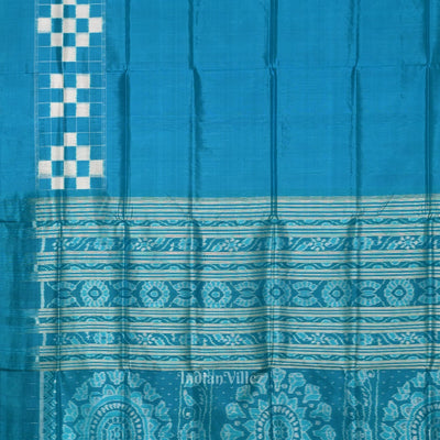 Surf Blue White Pasapali Border Sambalpuri Silk Saree