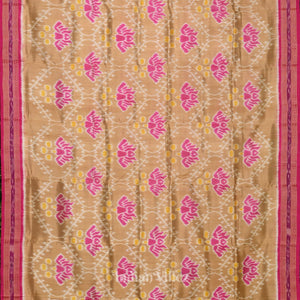 Yellow Cream Lotus Theme Khandua Silk Saree