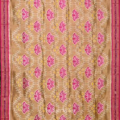 Yellow Cream Lotus Theme Khandua Silk Saree