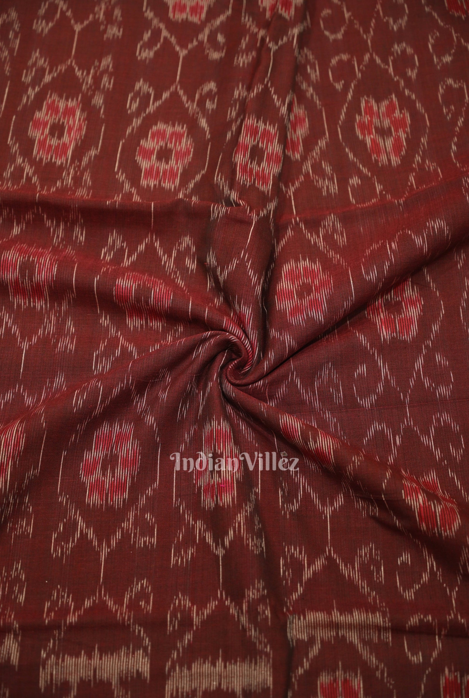 Coffee Floral Theme Sambalpuri Ikat Cotton Fabric