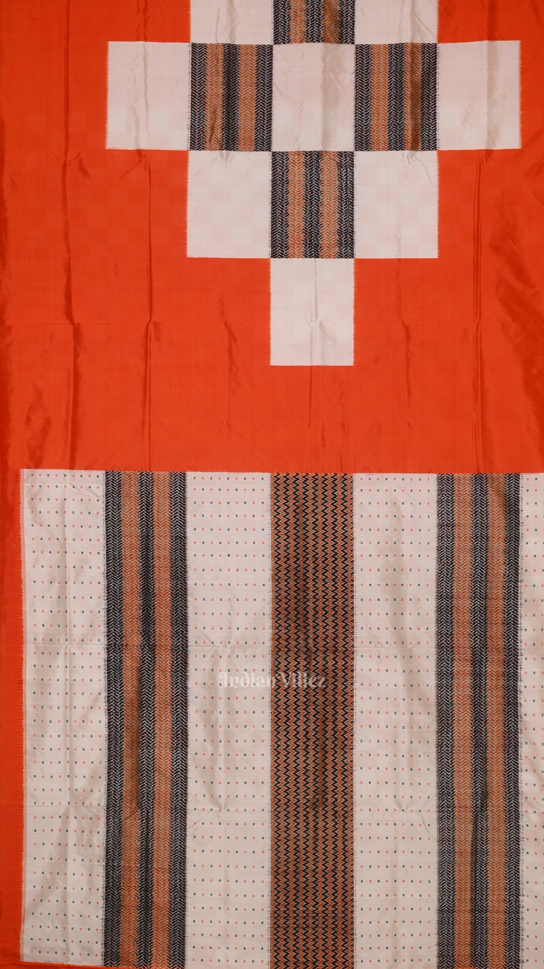 Orange Black Pasapali Sambalpuri Ikat Silk Saree