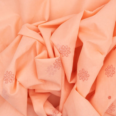 Peach Chikankari Embroidered Cotton Saree With Floral Motifs