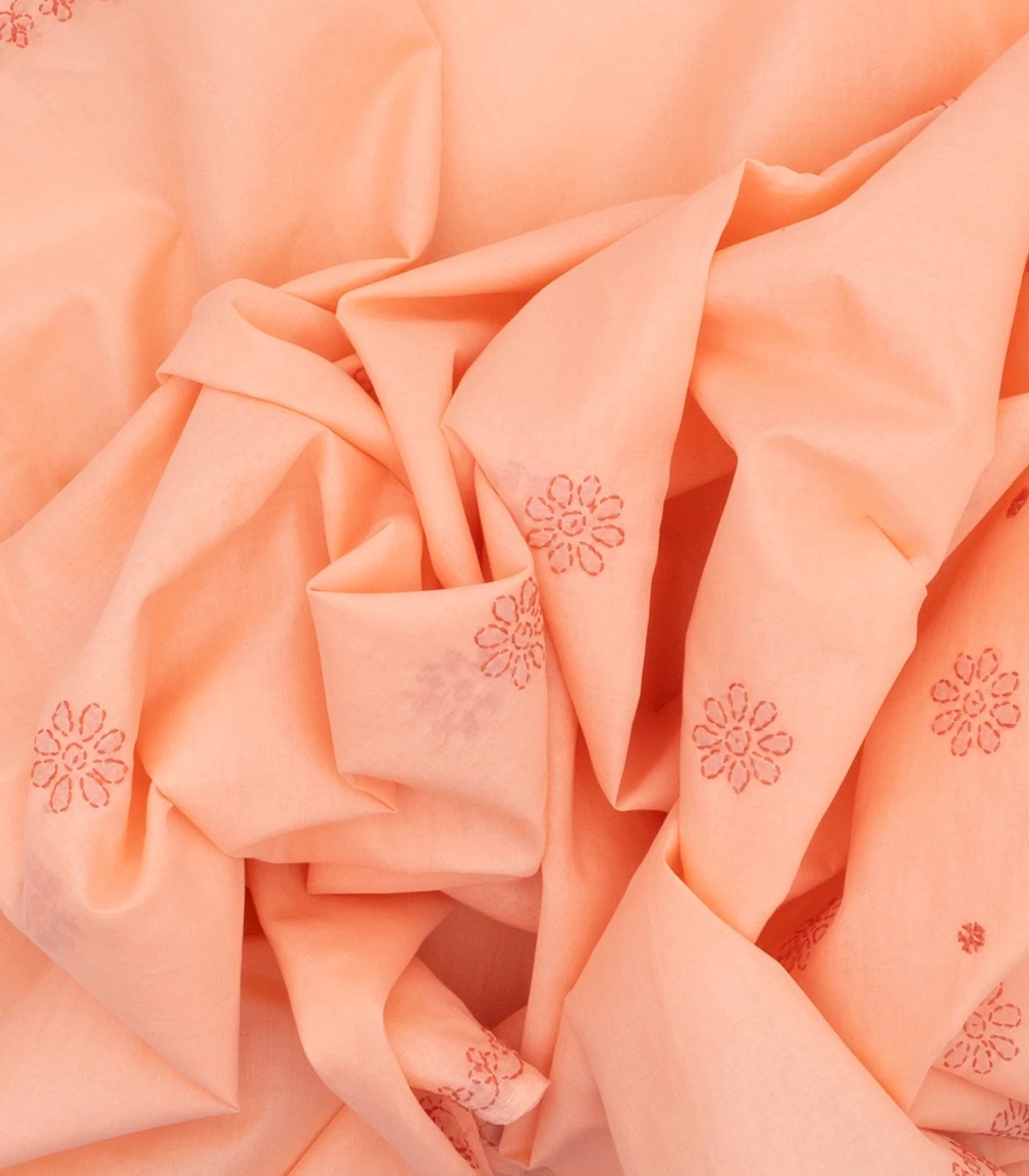 Peach Chikankari Embroidered Cotton Saree With Floral Motifs