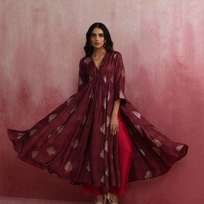 trueBrowns Purple Viscose Silk Kurta Set