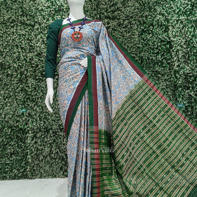 Exclusive Ocean Blue Floral Theme Sambalpuri Silk Saree