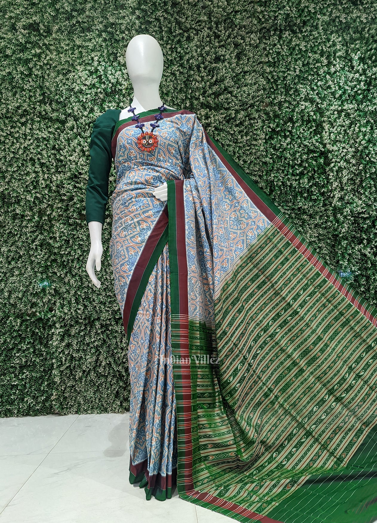 Exclusive Ocean Blue Floral Theme Sambalpuri Silk Saree