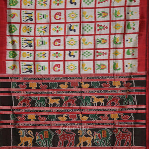 Grey Red Nabakothi Contemporary Designer Silk Saree