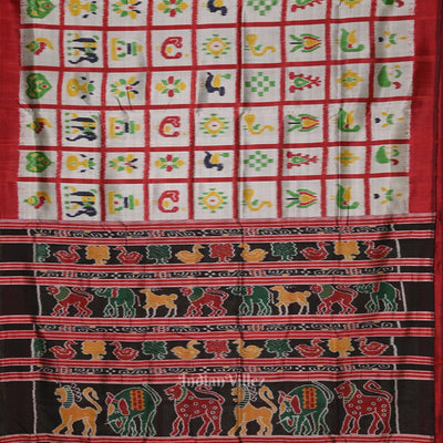 Grey Red Nabakothi Contemporary Designer Silk Saree