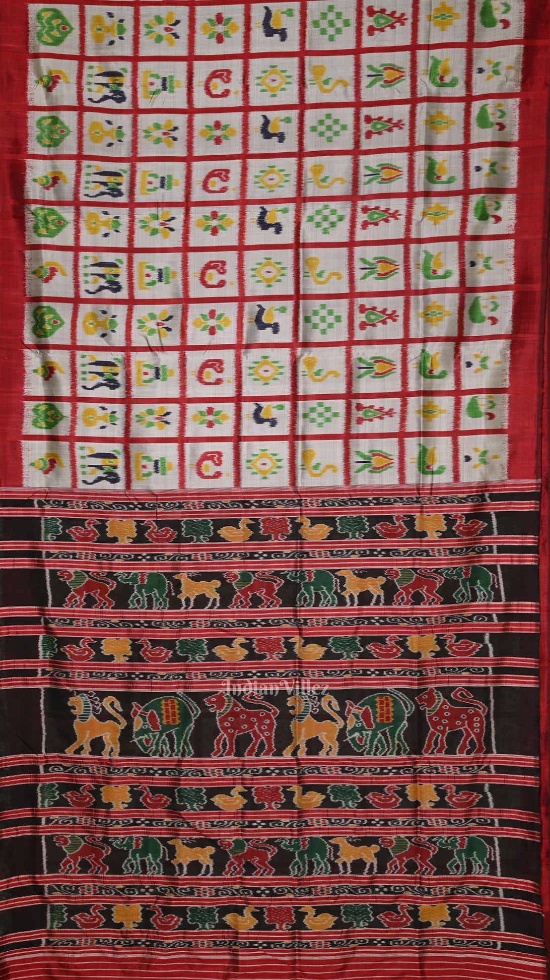 Grey Red Nabakothi Contemporary Designer Silk Saree