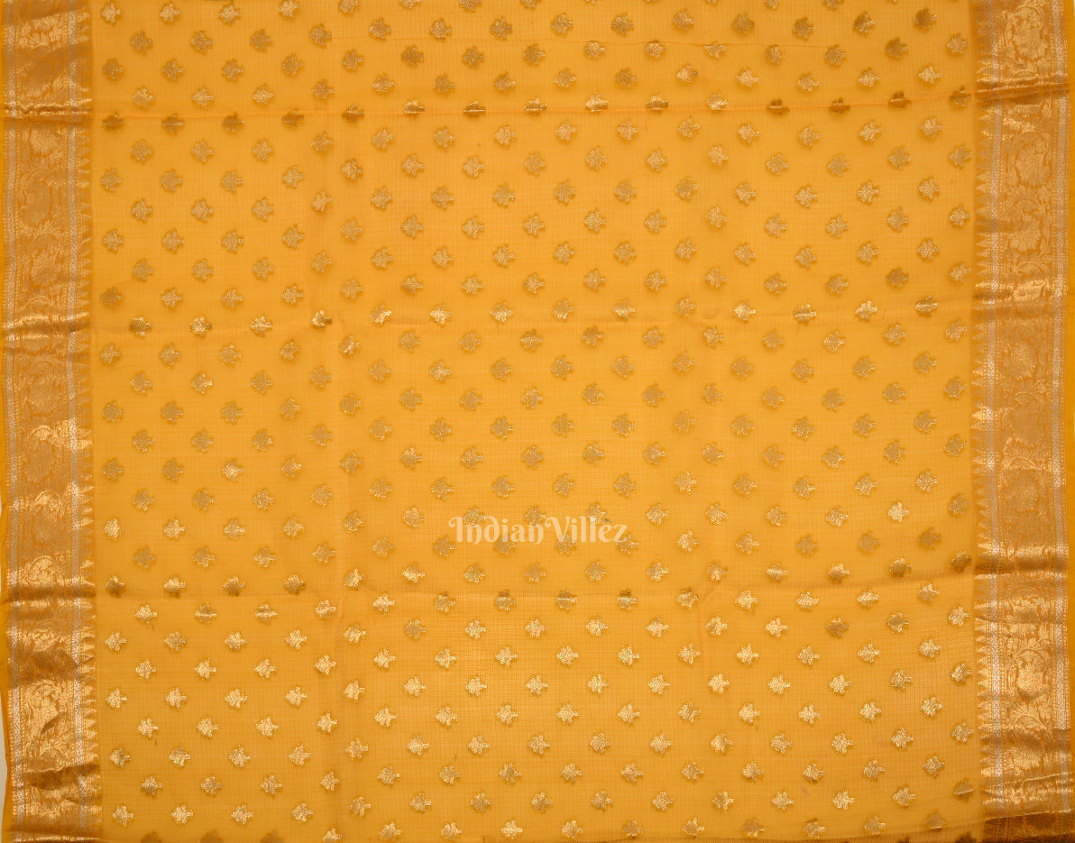 Yellow Pure Jamdani Banarasi Kota Silk Saree