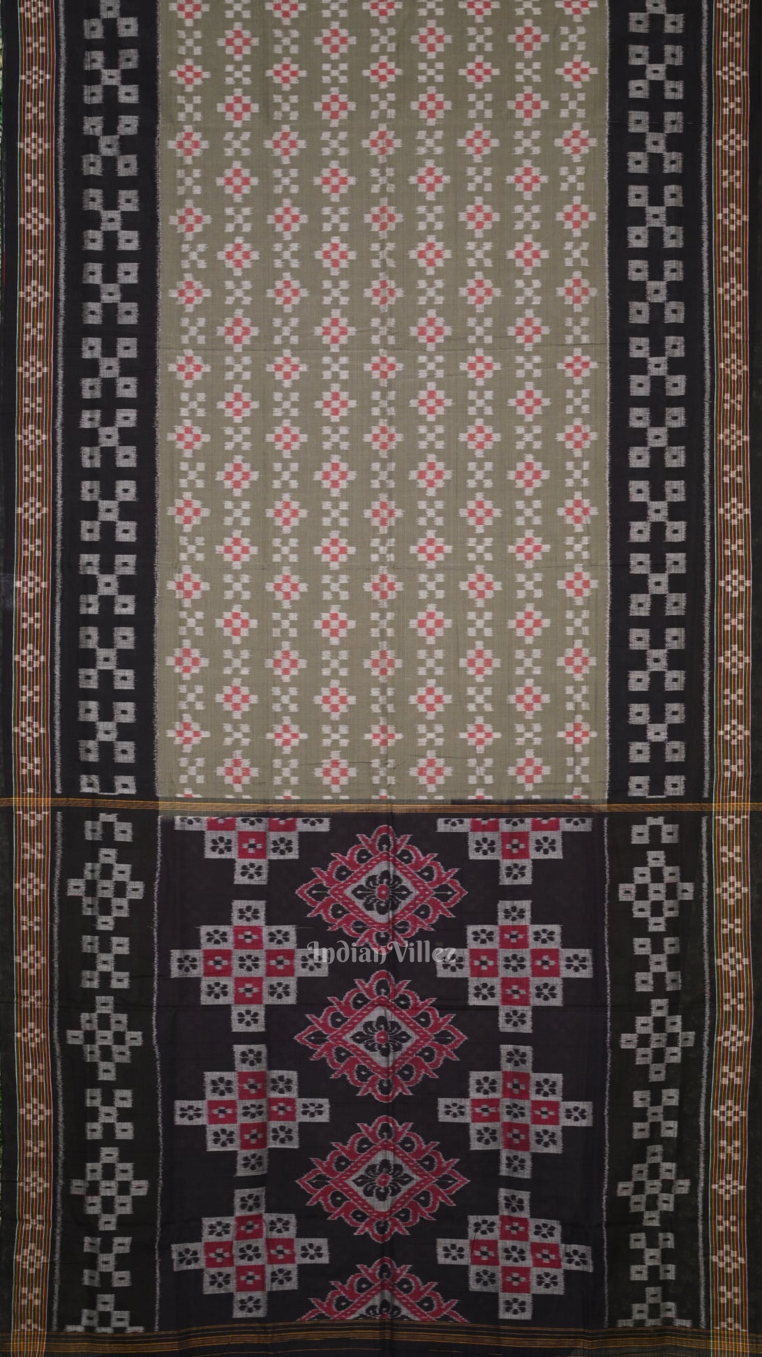 Sage Green Black Body Pasapali Sambalpuri Pure Cotton Saree
