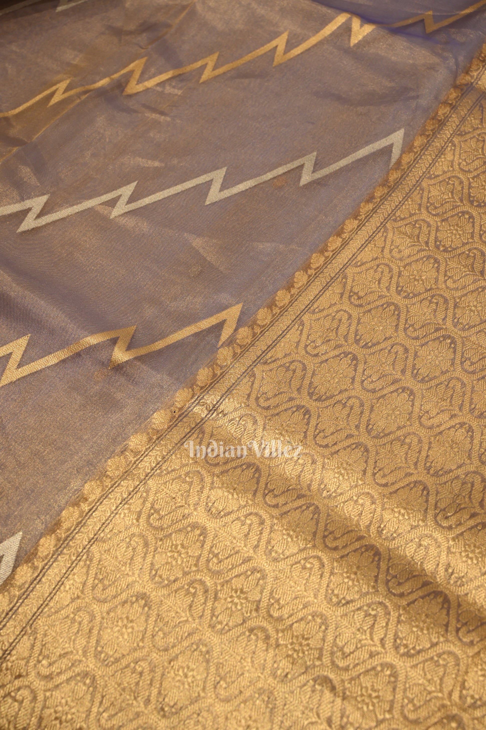 Light Violet Pure Kora Organza Banarasi Saree