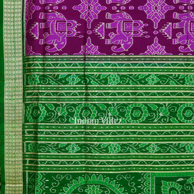 Maroon Elephant Theme Sambalpuri Ikat Silk Saree