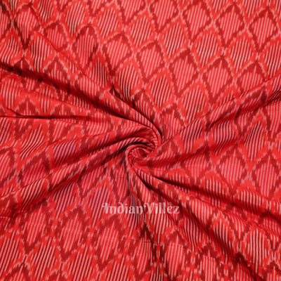 Red Pochampally Ikat Silk & Cotton (Sico) Fabric