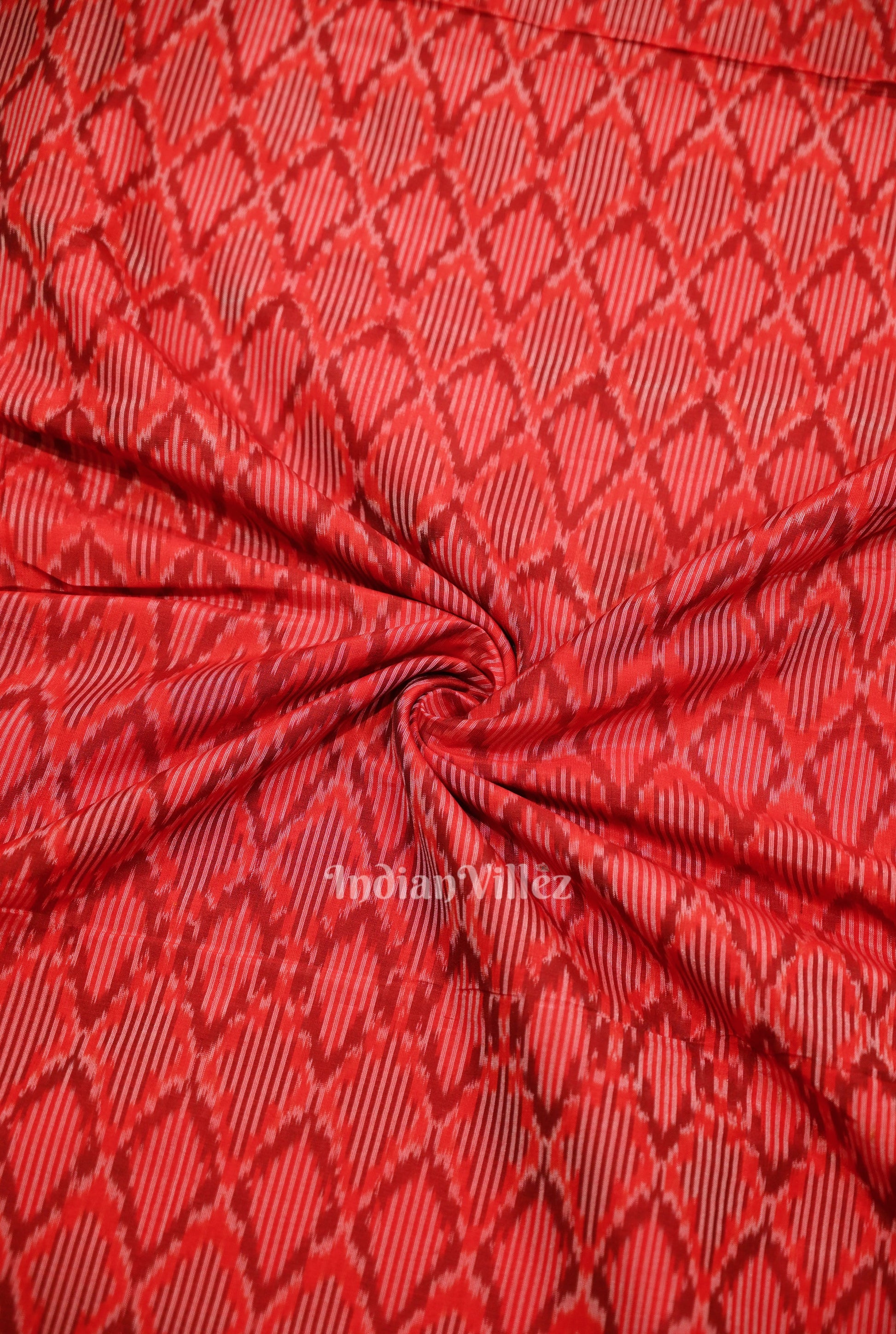Red Pochampally Ikat Silk & Cotton (Sico) Fabric