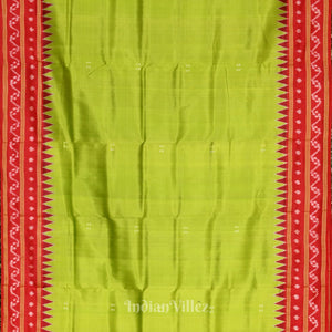 Parrot Green with Red Butta Design Odisha Ikat Khandua Silk Saree