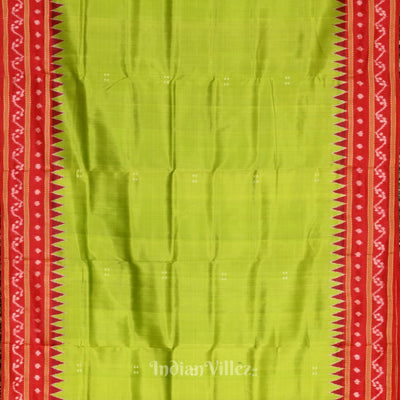 Parrot Green with Red Butta Design Odisha Ikat Khandua Silk Saree
