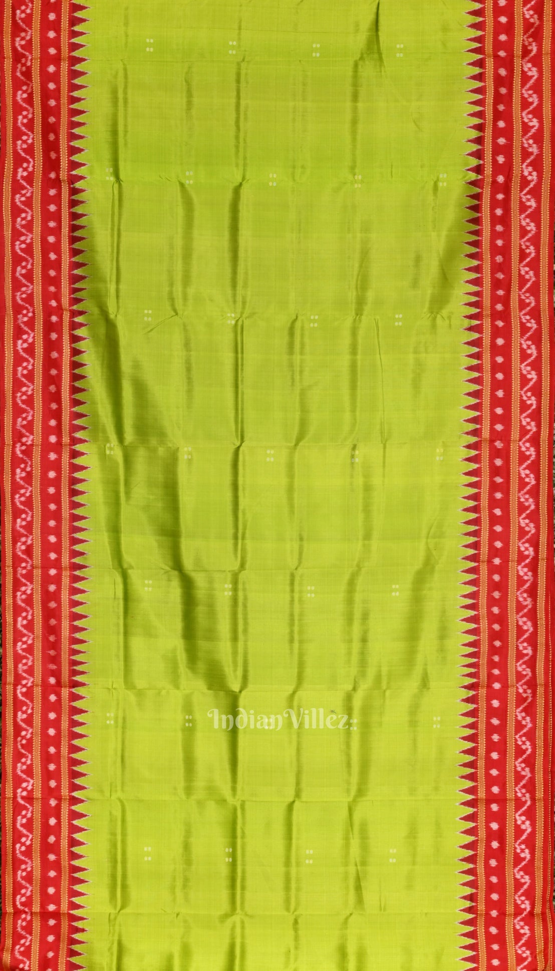 Parrot Green with Red Butta Design Odisha Ikat Khandua Silk Saree