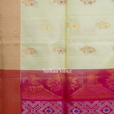 Cream With Pink Flower Motif Handwoven South Soft Silk Saree