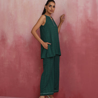 trueBrowns Dark Green Cotton Dobby Co-ord set