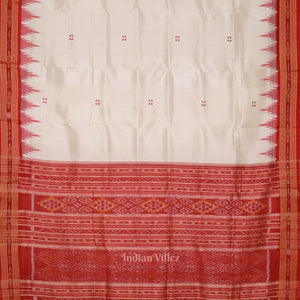 White Red Buti Odisha Ikat Khandua Silk Saree