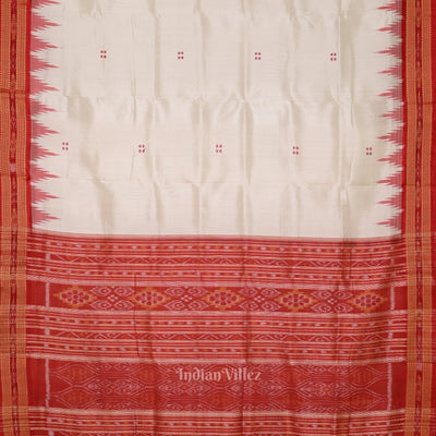 White Red Buti Odisha Ikat Khandua Silk Saree