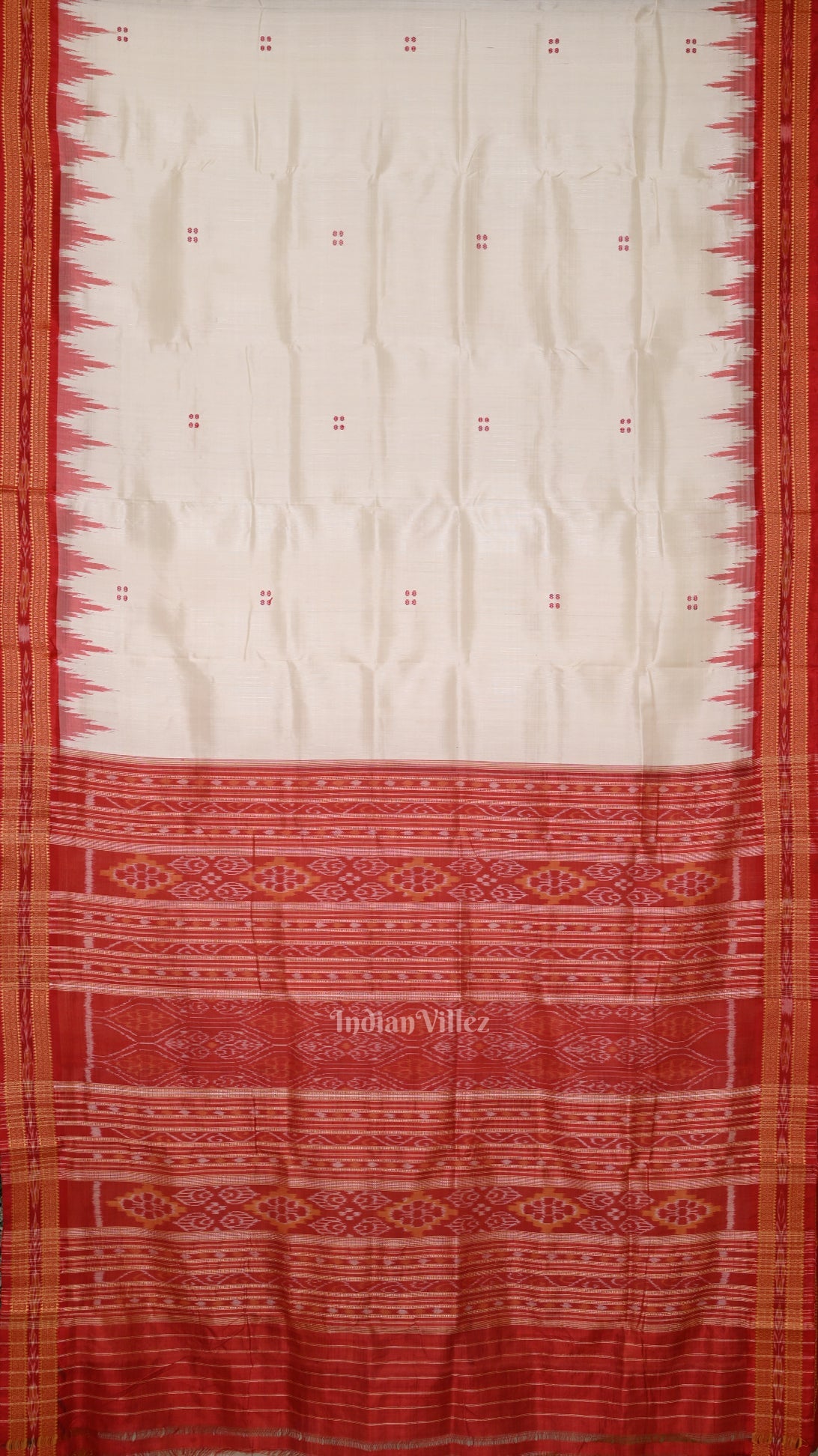 White Red Buti Odisha Ikat Khandua Silk Saree