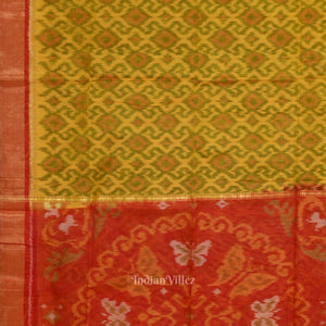 Yellow Red Pochampally Ikat Sico (Silk &Cotton) Saree with Zari Border