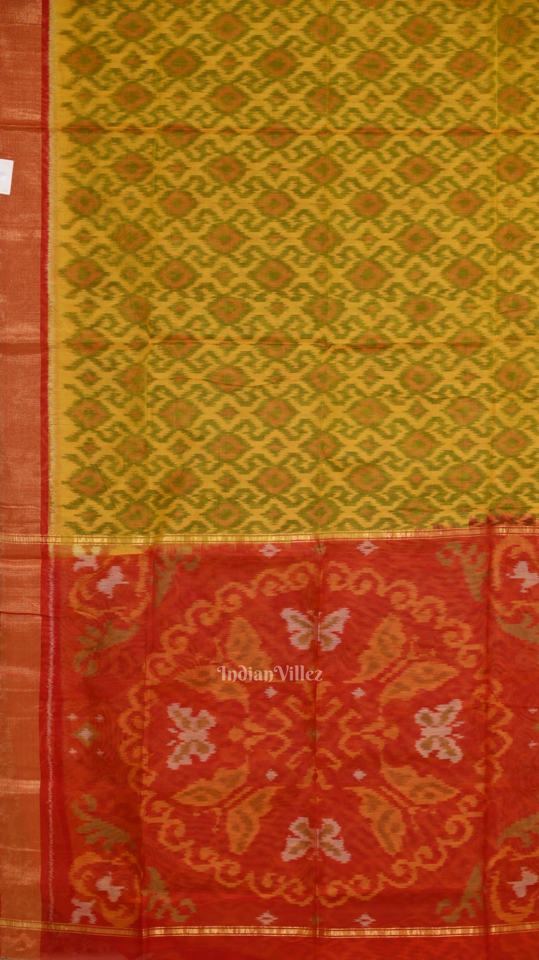 Yellow Red Pochampally Ikat Sico (Silk &Cotton) Saree with Zari Border