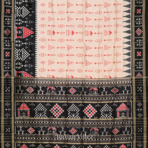 White Black Tribal Jhoti Theme Odisha Ikat Khandua Silk Saree