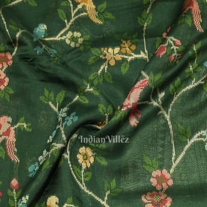 Dark Green Tussar Khaddi Georgette Banarasi Saree with Tassels