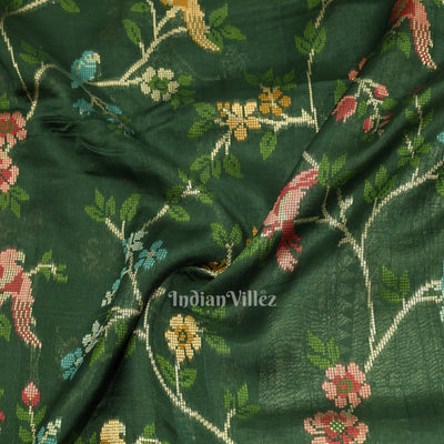 Dark Green Tussar Khaddi Georgette Banarasi Saree with Tassels