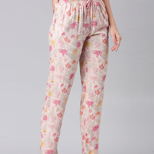 Women Printed Medium Pink Woven Viscose Lounge Pants