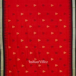 Red Black Tribal Design Bomkai Sambalpuri Silk Saree