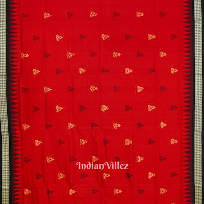 Red Black Tribal Design Bomkai Sambalpuri Silk Saree