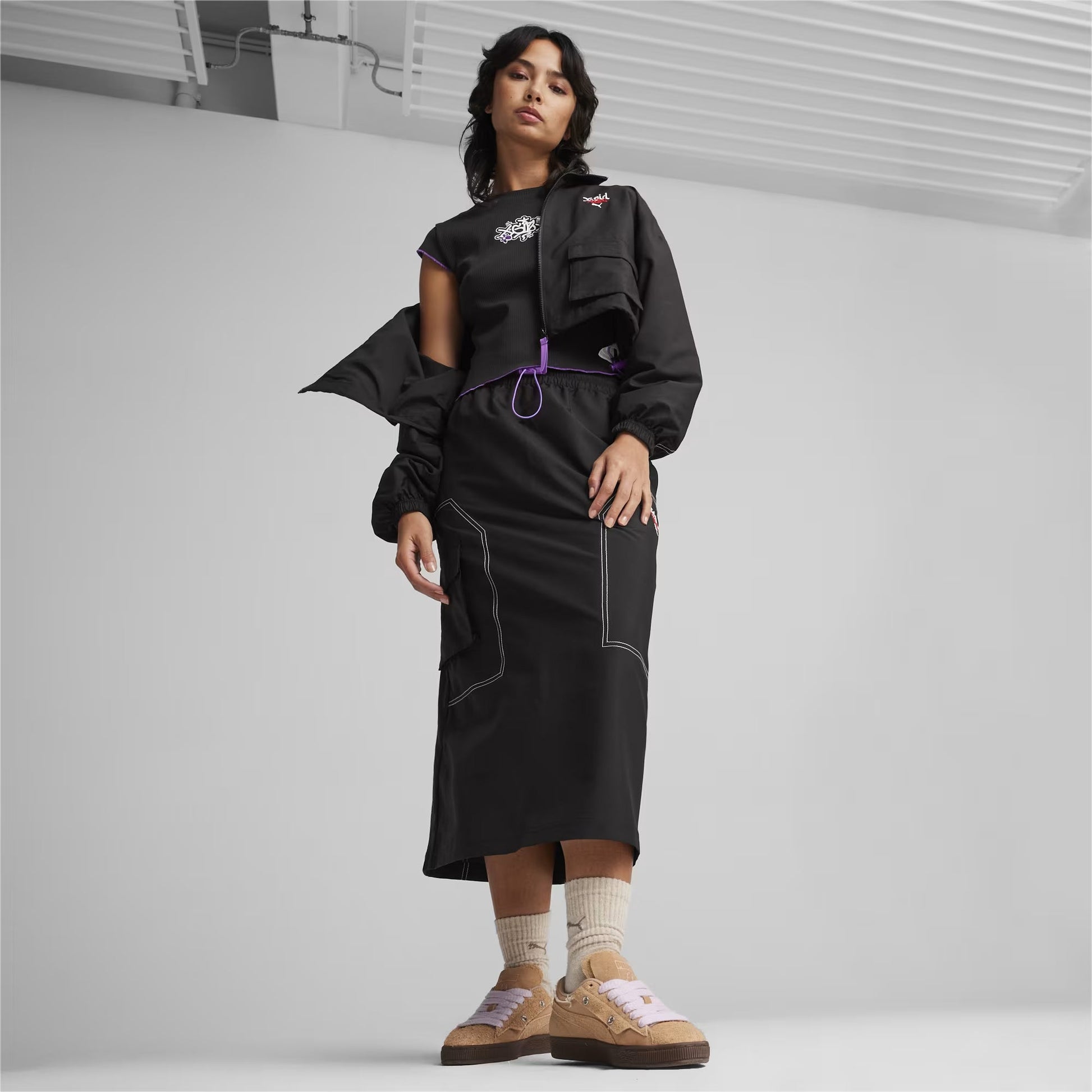 Puma | X-GIRL MIDI SKIRT  { BLACK