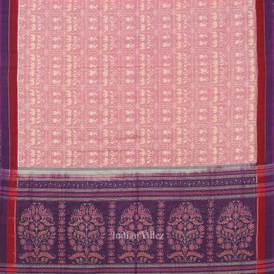 Light Faded Red Tribal Art Odisha Ikat Sambalpuri Pure Cotton Saree
