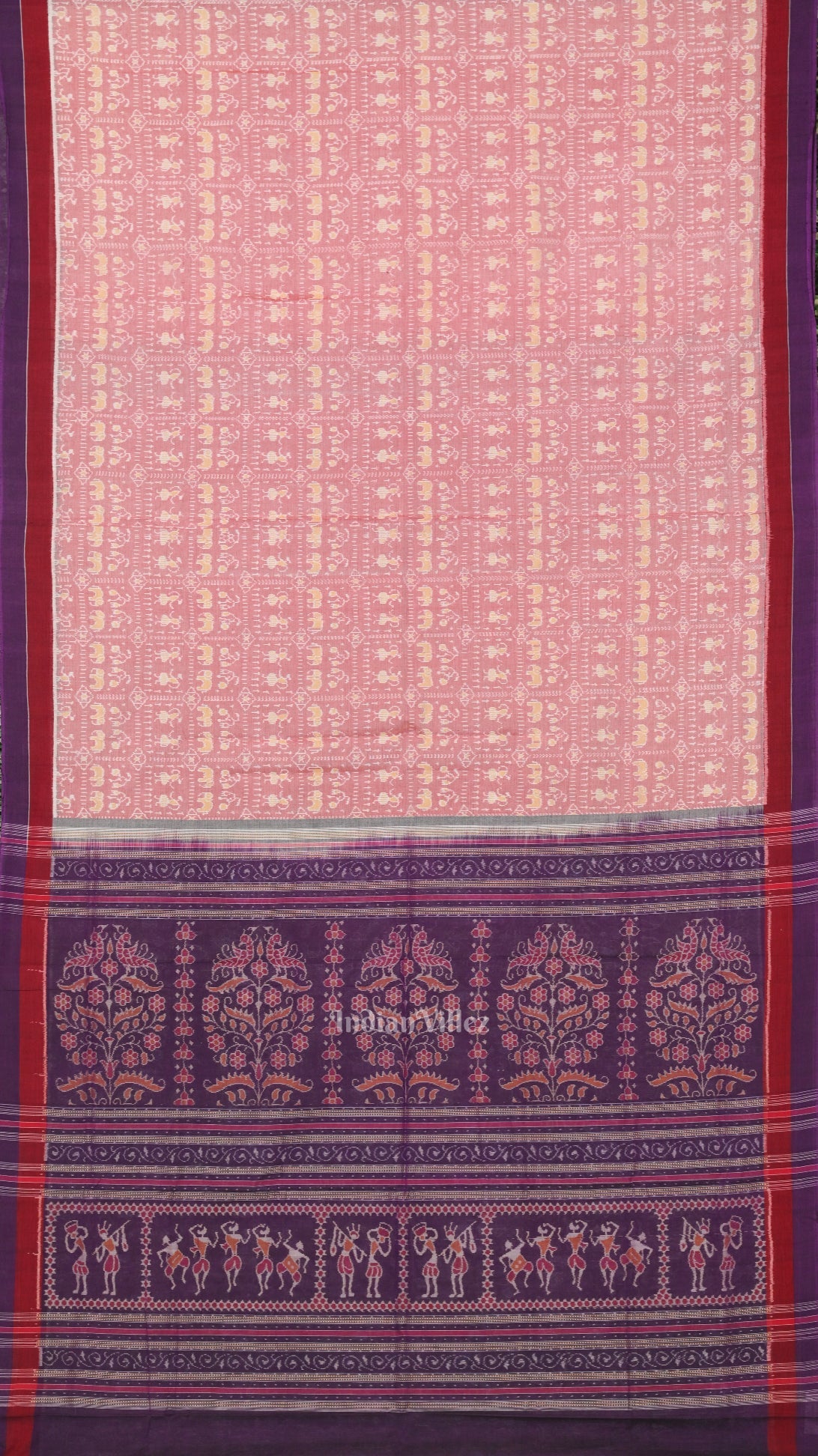 Light Faded Red Tribal Art Odisha Ikat Sambalpuri Pure Cotton Saree